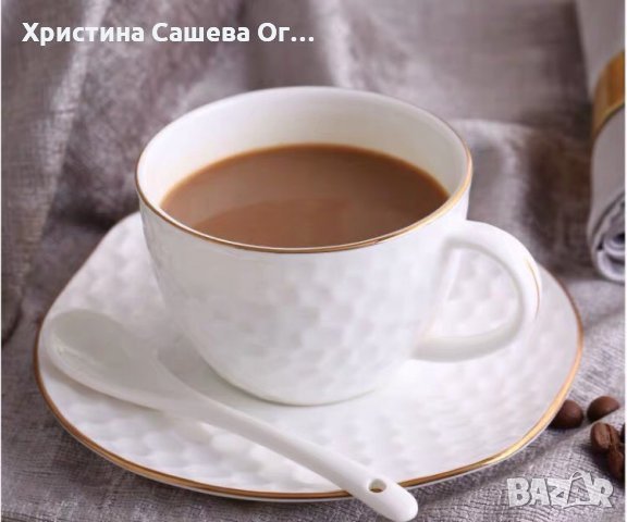 Чаша и чинийка за чай/кафе със златен кант