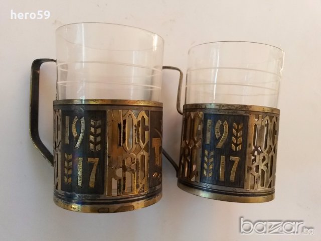 Много редки сребърни, чаша-чаши, два сребърни Руски подстакани/50 леть Октябарская революция/, снимка 1