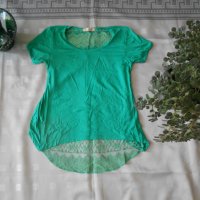 Зелена блуза с дантелен гръб , снимка 12 - Тениски - 18565692