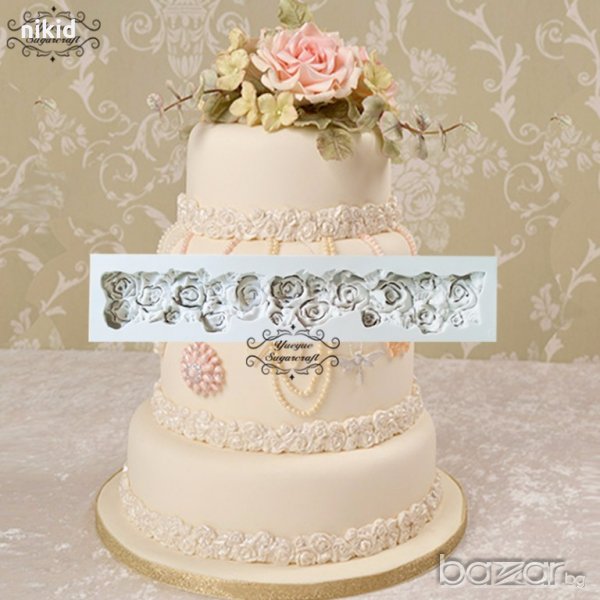 Лента с рози борд кант силиконов молд форма  за фондан украса торта декорация , снимка 1