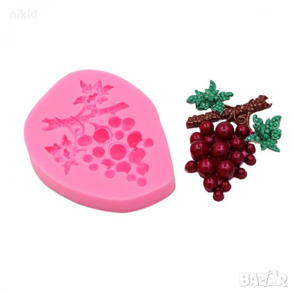 Грозде с листа на клон силиконов молд форма декор украса сладки фондан мъфини и шоколад, снимка 1