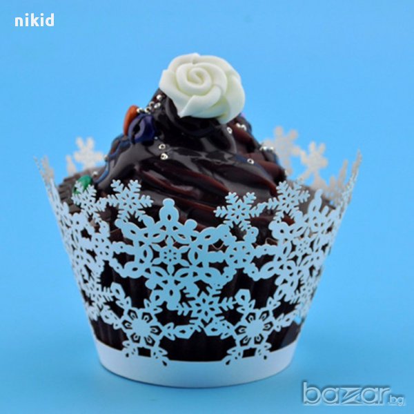 12 бр  снежинки снежни коледни декори декорация за мъфини кексчета кошнички , снимка 1