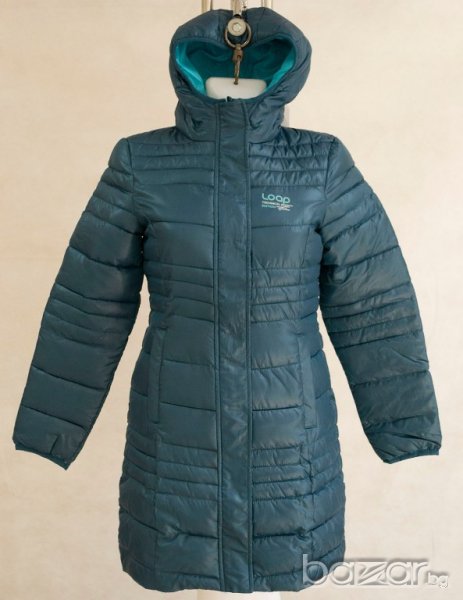 Водоустойчиво зимно дълго детско яке цвят петрол Loap ръст 140, снимка 1