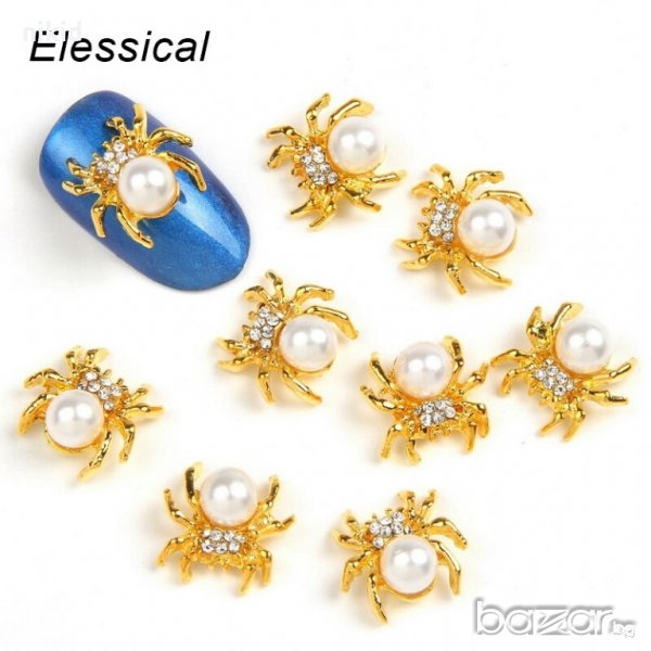 Златист паяк с перла бижу за нокти декорация украса за маникюр, снимка 1