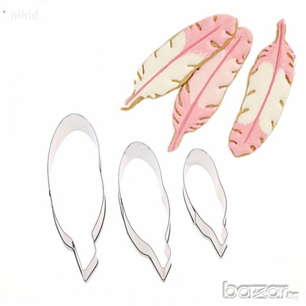 3 бр пера перо метални резци резец тесто бисквитки сладки фондан украса, снимка 1