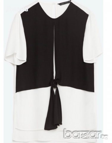 Черно-бяла блуза Zara, снимка 2 - Тениски - 20623184
