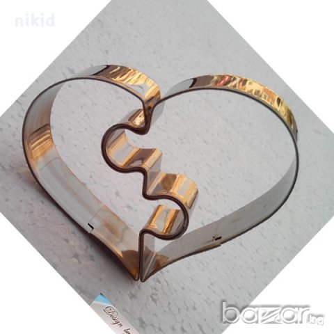 метална форма сърце пъзел 2 части резци украса торта фондан, снимка 2 - Форми - 12544643