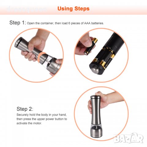 019 Мелничка за черен пипер на батерии, снимка 7 - Други стоки за дома - 23495621