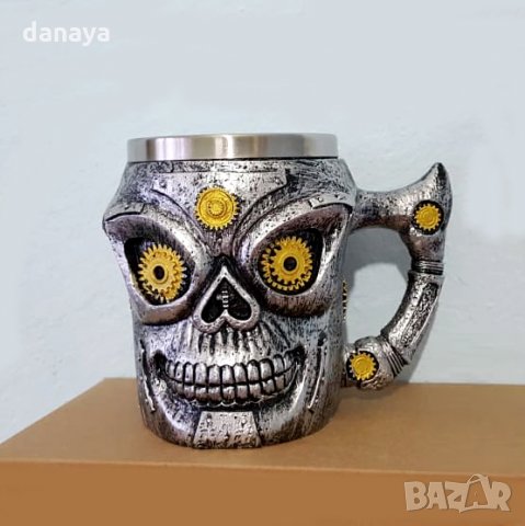 759 Метална 3D чаша череп робот сувенирна халба подарък за мъж 400ml, снимка 4 - Чаши - 24307671