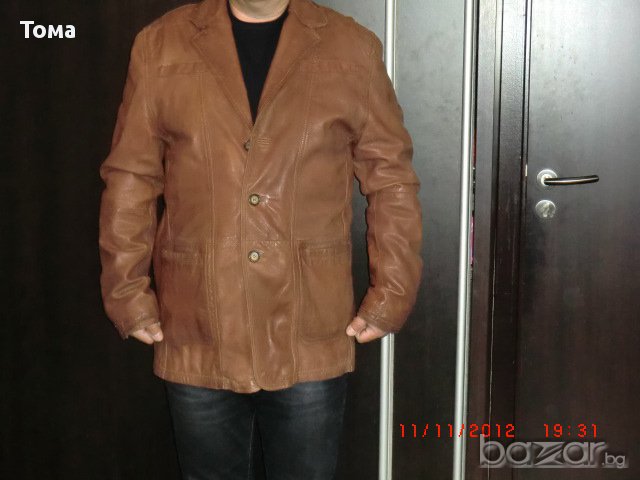 Кафяво Кожено Яке От Естествена Кожа, снимка 5 - Якета - 13463400
