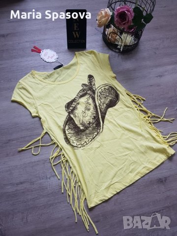 НОВА жълта тениска с ресни на НАМАЛЕНИЕ , снимка 1 - Тениски - 24698597