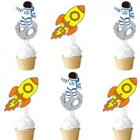 12 бр Космонавт Астронавт и ракета големи топери за мъфини кексчета торта декор украса парти, снимка 1 - Други - 25955916