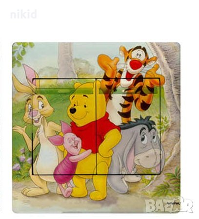 Мечо Пух с приятели на поляна стикер за контакт ключ на лампа копчето, снимка 1