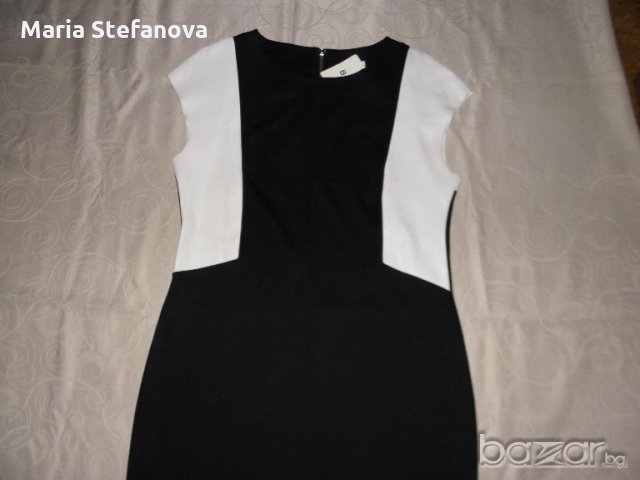 Рокля в черно с бял елемент на ръкава, снимка 2 - Рокли - 19078235