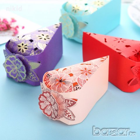 5 бр парчета 4 цвята картонена торта на парче златисти цветя декор