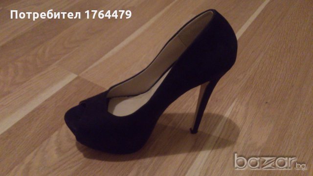 Стилни черни велурени обувки на  ток с платформа, снимка 2 - Дамски обувки на ток - 19192623