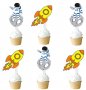12 бр Космонавт Астронавт и ракета големи топери за мъфини кексчета торта декор украса парти, снимка 1 - Други - 25955916