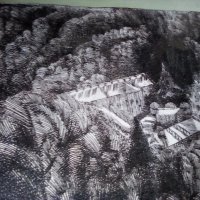 Прекрасна картинаофорт Рилски манастир Елка Найденова , снимка 5 - Картини - 24388145