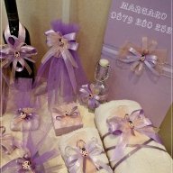Комплект за кръщене в лилаво и цвят праскова с калинки, снимка 3 - Подаръци за кръщене - 17097066
