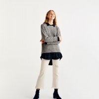 Pull and bear сив пуловер с интересна плетка, снимка 1 - Блузи с дълъг ръкав и пуловери - 24677054