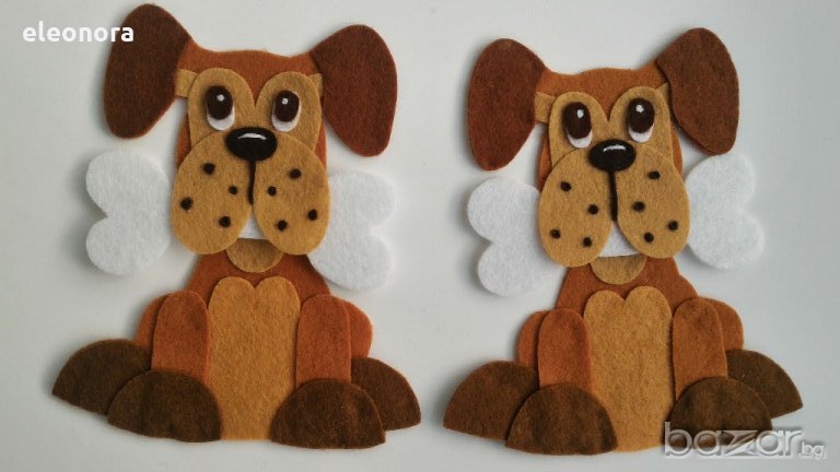 Ръчно изработено куче с кокал от филц-12 см., снимка 1