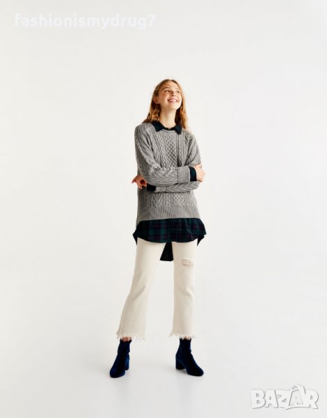 Pull and bear сив пуловер с интересна плетка, снимка 1