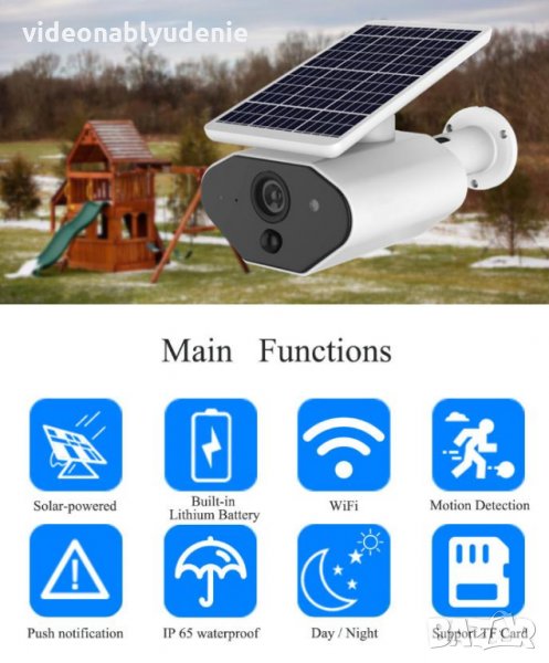 Водоустойчива Wi-Fi Соларна Камера FULL HD 1080P 2х18650 Батерии Микрофон Високоговорител Карта Слот, снимка 1