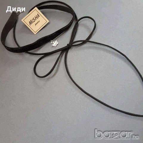 Черен Choker PRINCESS с корона, чокър от 100% естествен велур и кадифе, снимка 2 - Колиета, медальони, синджири - 20158780