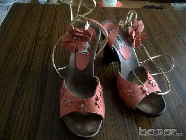 Керемидено - оранжеви сандали естествена кожа