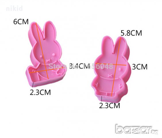 2 зайчета Великден заек  пластмасови форми резци с релеф за фондан тесто сладки бисквитки великден, снимка 3 - Форми - 17048111