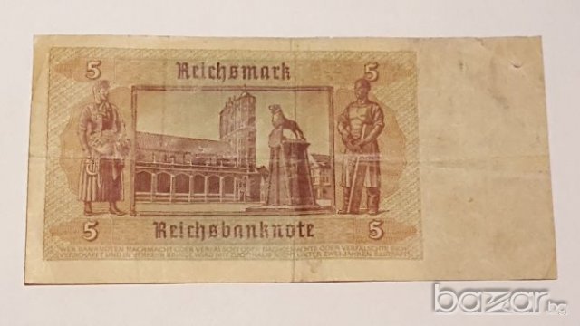 WW2 GERMANY 5 REICHSMARK 1942, снимка 3 - Нумизматика и бонистика - 19843629