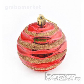 Комплект от 6 бр.  цветни топки за окачване на елха. Изработени от PVC материал, декорирани с брокат, снимка 1