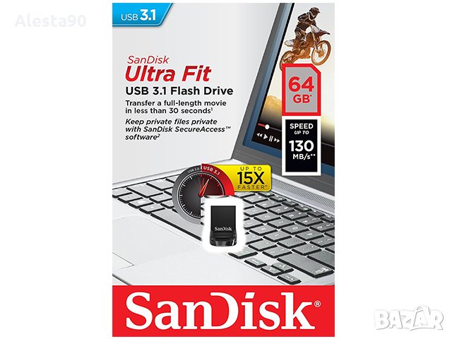 USB Sandisk Ultra Fit 3.1 - 64 GB, снимка 1 - USB Flash памети - 23542778