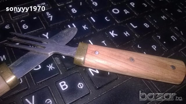 ретро комплект-нож+вилица-дърво/мед/месинг-25см, снимка 6 - Колекции - 19735643