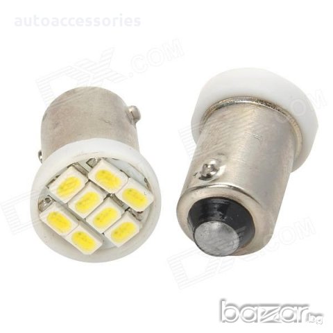 3000051404 LED Диодна крушка BA9S 0.8W 32lm 1206 8SMD led със цокъл бяла	, снимка 1
