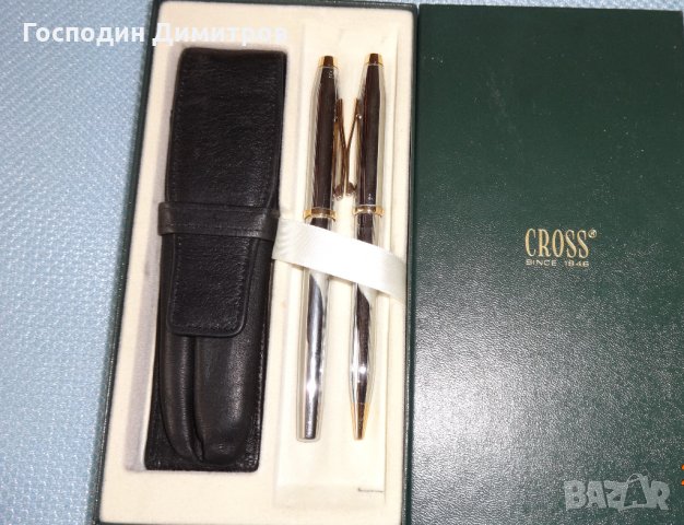 Комплект за писане - най-реномираната в САЩ писалка и химикалка "Кросс" в кожен калъф, снимка 1