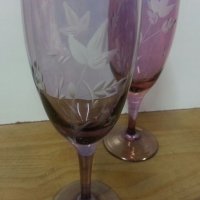 Ретро чаши за вино гравирани цветно стъкло, снимка 9 - Антикварни и старинни предмети - 22460875