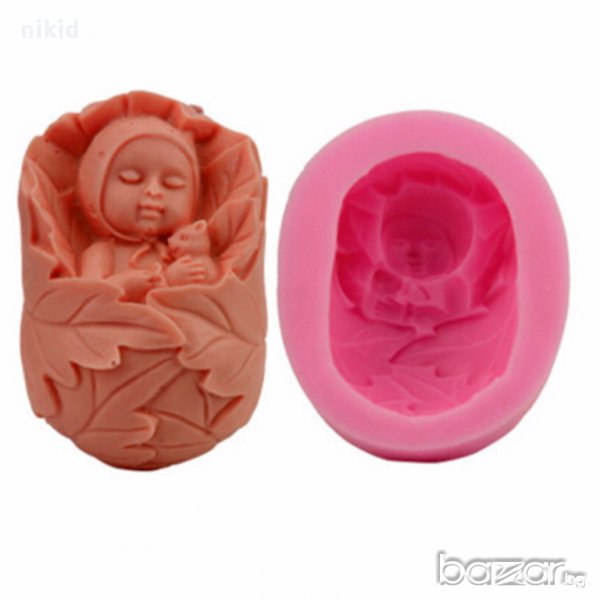 3D бебе пеленаче в листа силиконова форма молд декорация и украса фондан шоколад гипс сапун, снимка 1