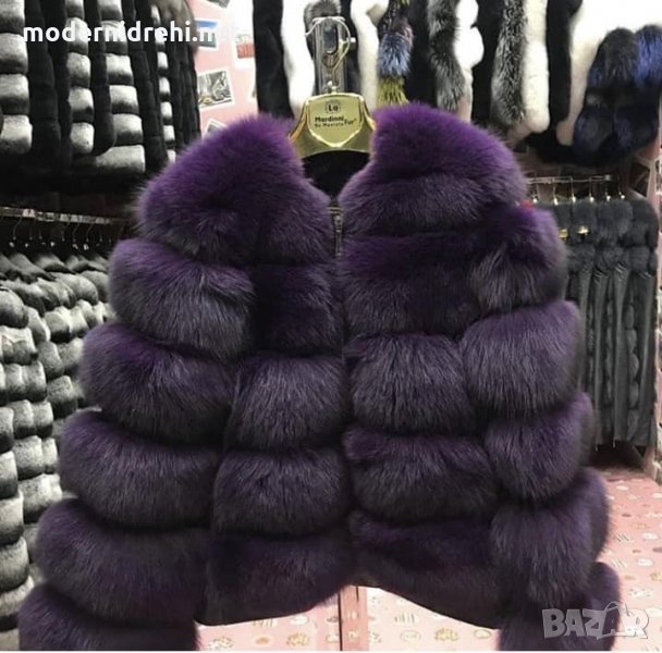 Дамско зимно палто от лисица лилаво, снимка 1