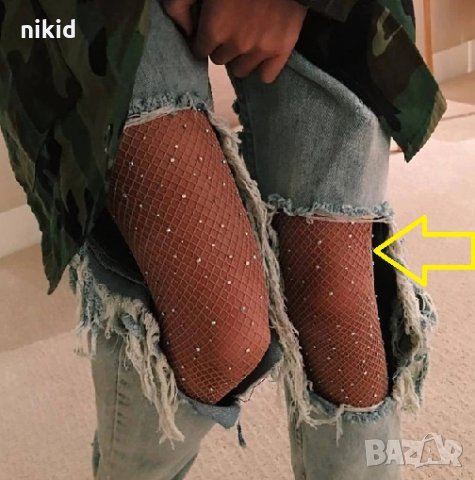 Дамски страхотен забележим мрежест чорапогащник с камъчета диаманти, снимка 2 - Бельо - 23834965