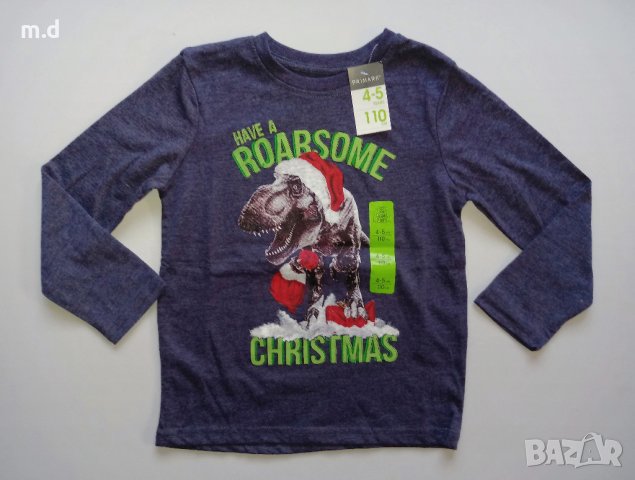 Коледна блуза за момче с динозавър, размер 5-6 години, ръст 116 см