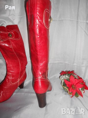 Елегантни кожени ботуши Fiorelli червени със златни елементи , снимка 3 - Дамски ботуши - 23847632