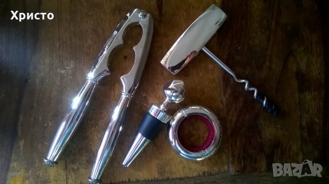 орехотрошачка, тирбушон, запушалка и капкоуловител, масивни, метални и посребрени