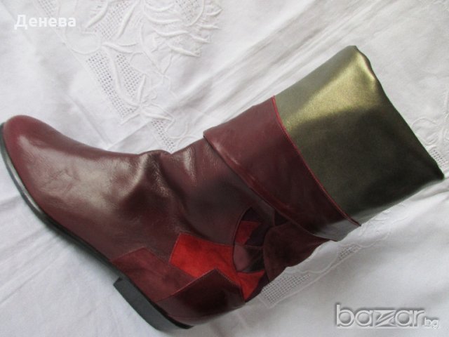 ЕСТЕСТВЕНА КОЖА италиански високи ботуши, цвят бордо, бохо стил, снимка 7 - Дамски ботуши - 20693878