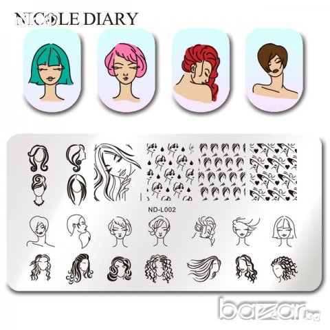 прически правоъгълен Шаблон за щампа печати за нокти плочка оригинал NICOLE DIARY ND-L002
