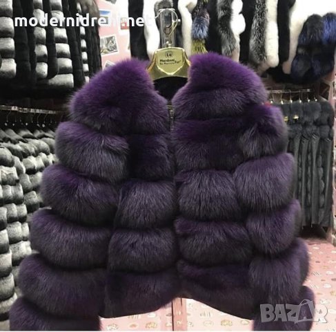 Дамско зимно палто от лисица лилаво, снимка 1 - Палта, манта - 23784057