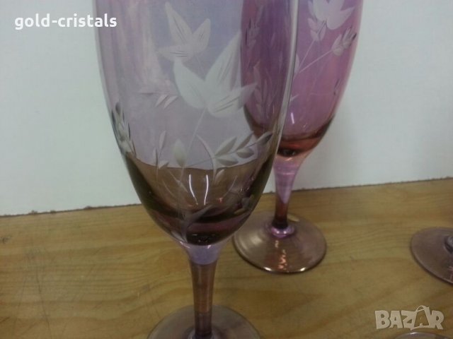 Ретро чаши за вино гравирани цветно стъкло, снимка 9 - Антикварни и старинни предмети - 22460875