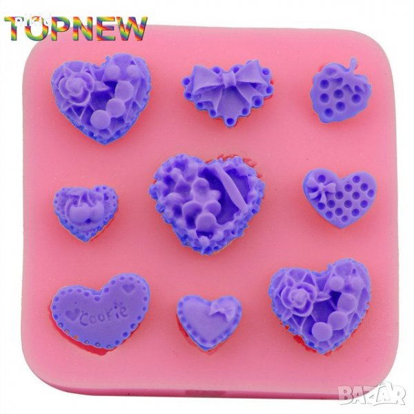 9 сърца десерти плодчета силиконов молд форма декор торта сладки фондан и др. украса, снимка 1