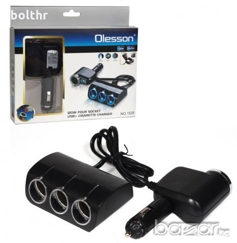 Разклонител на запалка 4 гнезда + USB Olesson 1528, снимка 1