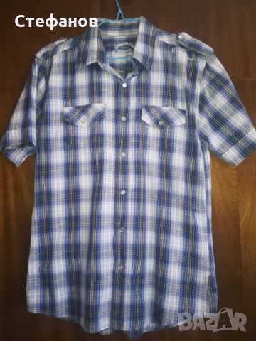 Мъжка риза с къс ръкав синьо и черно на каре, снимка 7 - Ризи - 26050322
